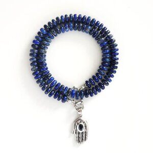 LAPIS NECKLACE W/ 925 SILVER HAND PENDANT--18"